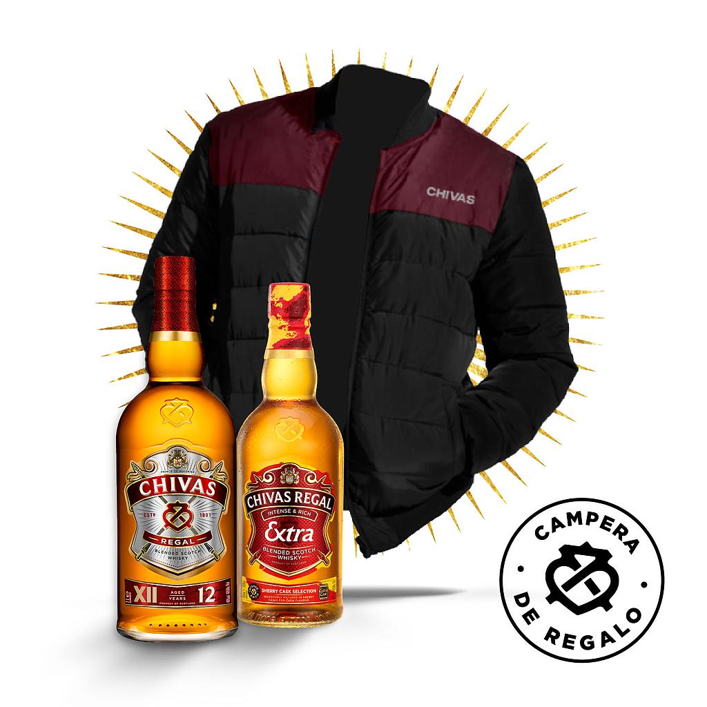 1 WHISKY ESCOCES CHIVAS REGAL 1 LT  + 1 WHISKY ESCOCES CHIVAS REGAL 13 AÑOS 1LT + CAMPERA DE REGALO